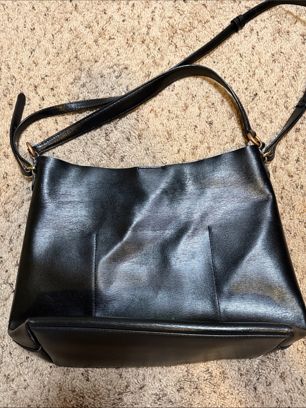 Polo by Ralph Lauren Black Leather Shoulder Bag with Front Snap Pocket - Picture 5 of 10